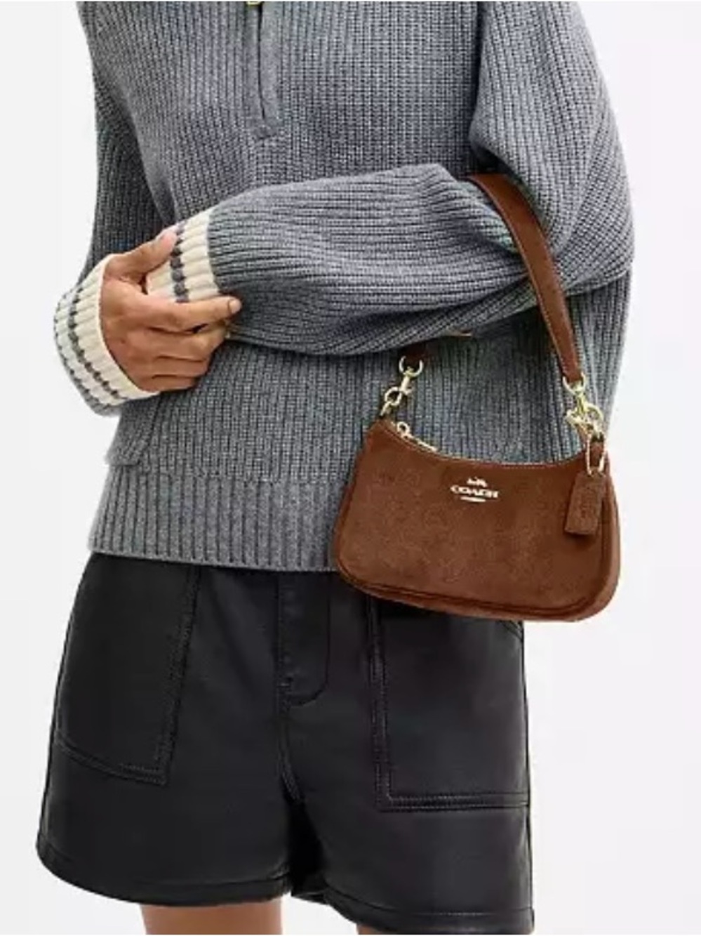 Coach Brown Suede Shoulder Bag with Gold Hardware - Picture 2 of 11